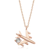 Lucky Life 925 Ayar Gumuss  Rose Tek Taşlı Uçak Lucky Life Lucky Life Lucky Life Kadın Kolye - 1