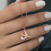 Lucky Life 925 Ayar Gumuss  Rose Tek Taşlı Uçak Lucky Life Lucky Life Lucky Life Kadın Kolye - 2
