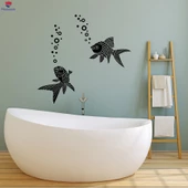 Banyo Dekoratif Duvar Sticker Akvaryum Balıkları Deniz Okyanus Su Kabarcıkları Banyo Sanatı Çıkartmaları - 1