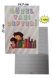 Güzel Yazı Defteri Küçük Boy 14,5x21 cm 24 Yaprak 3 Adet Klavuzlu Standart Çizgili Yazı Defteri Dik Temel Harflerle 1. Sınıf - 2