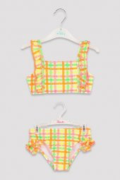 Penti Neon Renkli Kız Çocuk Gingham Kare Desenli Bikini Takımı - 1