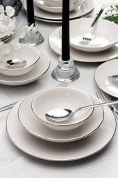 Bonelegant Pure 24 Parça 6 Kişilik Bone Yemek Takımı Platin File - 1
