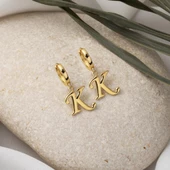 K Harfi Halka Altın Küpe 14 Ayar thumbnail 3