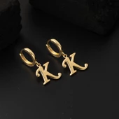 K Harfi Halka Altın Küpe 14 Ayar thumbnail 4