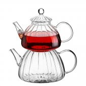 Ateşe Dayanıklı Borosilikat Cam Çaydanlık Takım-2li Set - 1
