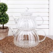 Ateşe Dayanıklı Borosilikat Cam Çaydanlık Takım-2li Set - 4