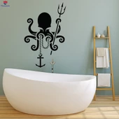 Banyo Dekoratif Duvar Sticker Ahtapot Çapa Deniz Tarzı Denizcilik Trident Banyo Dekor Çıkartmaları - 1