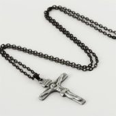 Haç Siyah Metal Erkek Kolye - 2