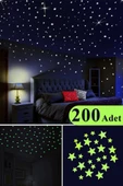 200 Adet Karanlıkta Parlayan Fosforlu Yıldız Dekoratif Sticker Süs - 1