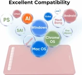 XP-Pen Deco MW Bluetooth Kablosuz Grafik Çizim Tableti 8x5 - Pembe - 4