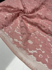Pembe RenkGül Çiçek Desen Fransız Güpür Kumaş Giyim abiye - 1