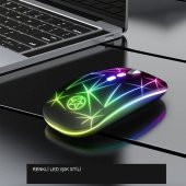 YeniTech-Şarjlı Kablosuz Optik Yedi Renkli Mouse Sessiz Bilgisayar Ergonomik Oyun Faresi Led Işıklı - 1