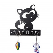 Dekoratif Metal siyah Anahtar Askılığı Kedi Figürlü Askılık Duvar Kapı Askılık - 3