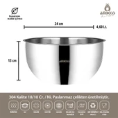 Amboss Stone 3 lü Paslanmaz Çelik Karıştırma Kabı Kase - 6