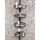 Primanova Yay Baskılı Kurulumu Kolay Dört Gözlü Alüminyum Yaylı Banyo Köşe Rafı Siyah-N29 - 1