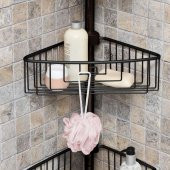 Primanova Yay Baskılı Kurulumu Kolay Dört Gözlü Alüminyum Yaylı Banyo Köşe Rafı Siyah-N29 - 2