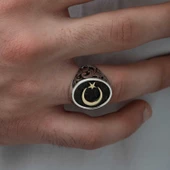 Lucky Life 925 Ayar Gumuss Yanları Desenli Ay Yıldız Erkek Yüzük - 4