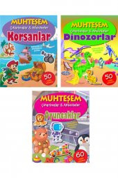Muhteşem Çıkartmalar Ve Aktiviteler Serisi 3 Kitap -korsanlar+dinozorlar+oyuncaklar/okul Öncesi - 1