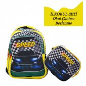Sentor 3 Bölmeli İlkokul Okul Sırt Çantası Ve Beslenme Çantası Speed Sarı - 1