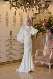 DENİZ YILDIZI BEYAZ ABİYE ELBİSE - 4