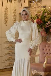 DENİZ YILDIZI BEYAZ ABİYE ELBİSE - 6