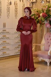 Deniz yıldızı bordo abiye elbise - 5