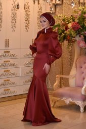 Deniz yıldızı bordo abiye elbise - 7