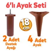 Aspen 6'lı Set Mobilya Tv Ünitesi Koltuk Kanepe Konsol Destek Ayağı Ayakları 18 Cm Kahverengi thumbnail 1