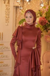 KUĞU BORDO ABİYE ELBİSE thumbnail 2