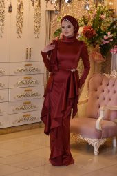KUĞU BORDO ABİYE ELBİSE thumbnail 3