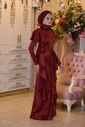 KUĞU BORDO ABİYE ELBİSE thumbnail 4