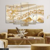 Gold Çiçekler Kuğu 5 Parça Mdf Tablo - 1