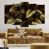 Gold Yaprak 5 Parça Mdf Tablo - 1