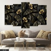 Gold Yaprak Çiçek Sinek Kuşu 5 Parça Mdf Tablo - 1