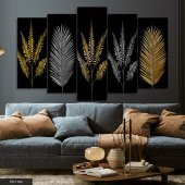 Gold Gümüş Yapraklar 5 Parça Mdf Tablo - 1