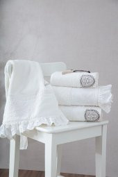 Ecocotton Elsa Aile Bornoz  Seti 100 Organik Pamuk Nakışlı Krem/Krem - M/L - 6
