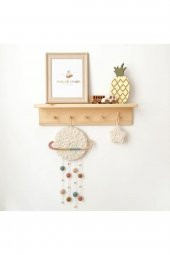 Ahşap Dekoratif Askılı Raf Bebek Çocuk Odası Raf 60 cm - 1