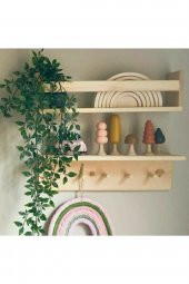 Ahşap Askılık Raf Ve Kitaplık Raf Eğitici Montessori Raf 2li 60 Cm - 1