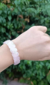 Bileklik Pembe Kuvars Doğal Taş Çakra Enerji Yoğo Lastikli Bilezik Kadın Erkek Takı thumbnail 2