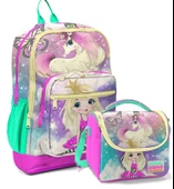 Coral High Pembe Su Yeşili Unicorn Okul Sırt ve Beslenme Çantası Seti - Kız Çocuk - Dört Bölmeli thumbnail 1