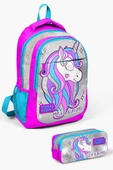 Coral High Kids Pembe Gümüş Simli Unicorn Desenli 2'li Okul Çanta Seti - Kız Çocuk thumbnail 1