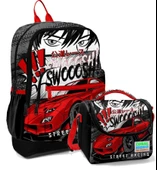 Coral High Erkek Çocuk İlkokul Okul Sırt Çantası ve Beslenme Çanta Seti - Siyah Kırmızı Araba - 1