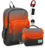 Coral High Okul Çantası ve Beslenme Çanta Seti - Usb Soketli - Siyah Turuncu Gradyan Erkek Çocuk thumbnail 1