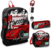 Coral High Siyah Kırmızı Araba USB Soketli Üçlü İlkokul Çanta Seti - Erkek Çocuk thumbnail 1