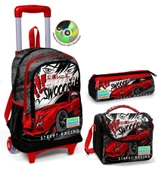 Coral High Siyah Kırmızı Araba Çekçek Okul Çantası Seti - Işıklı Tekerlekler - Erkek Çocuk - 1