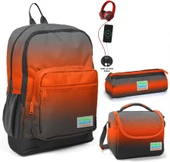 Coral High Siyah Turuncu Gradyan USB Soketli Üçlü İlkokul Çanta Seti - Erkek Çocuk - 1