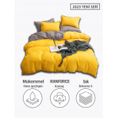 Sarı Gri Çift Renkli Çift Kişilik Nevresim Takımı 220 x 240 cm (ÇARŞAFSIZDIR) - 1