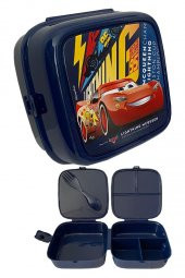 Cars Beslenme Kutusu Lacivert 4 Bölmeli Erkek Figürlü 1 Adet Şimşek Mecqueen Yemek Saklama Kabı Lacivert Beslenme Çantası - 1