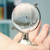 Kristal Büyük Boy Cam Dünya Küresi Dekoratif Hediyelik thumbnail 2