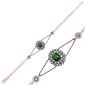 Lucky Life 925 Ayar Gumuss  Rose Yeşil Taşlı Otantik Bayan Bileklik - 1